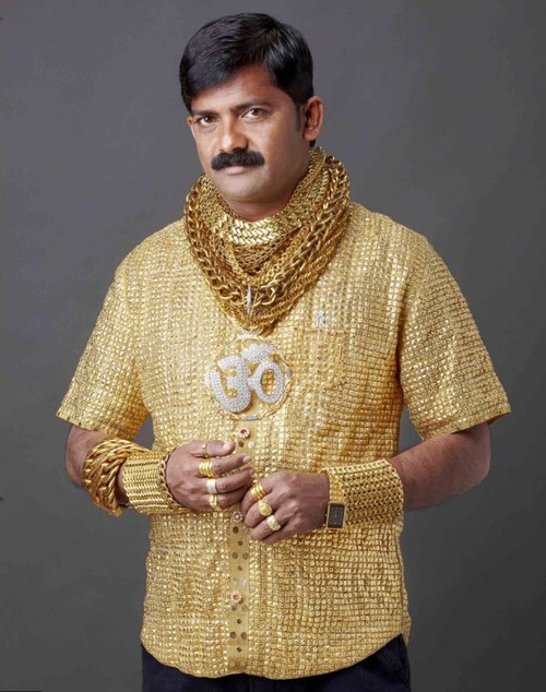 Indian millionaire, Datta Phuge, has bought what is believed to be the world's most expensive shirt.  Made entirely of GOLD, and costing $250,000, Datta said this was his "dream" and a good investment.  He does wear it out in public but brings along an entourage of 30-40 relatives to safeguard him.