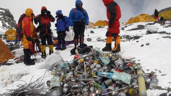 Every year a team of experienced eco-friendly climbers clean up trash left by others on Mt Everest.  Last spring, over 8 tons were picked up.