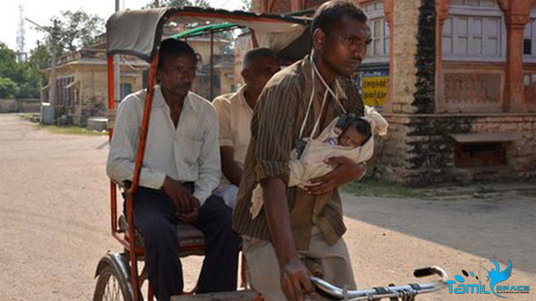 After his wife dies in childbirth, Indian Rickshaw driver who is unable to pay for babysitters takes his one-month old daughter with him to work. 