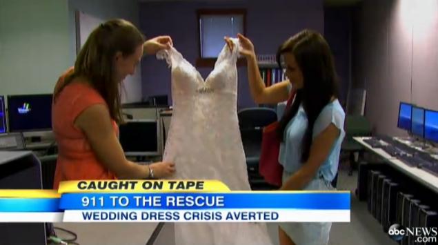 A distressed bride in Kent, Washington recently discovered her wedding gown had been stolen only a few hours before the scheduled wedding.  She called 911 to report the crime, and a compassionate dispatcher on call came to the rescue.  She had just been married herself 18 months earlier and was the same dress size as the bride.  She offered her own dress and even personally delivered it