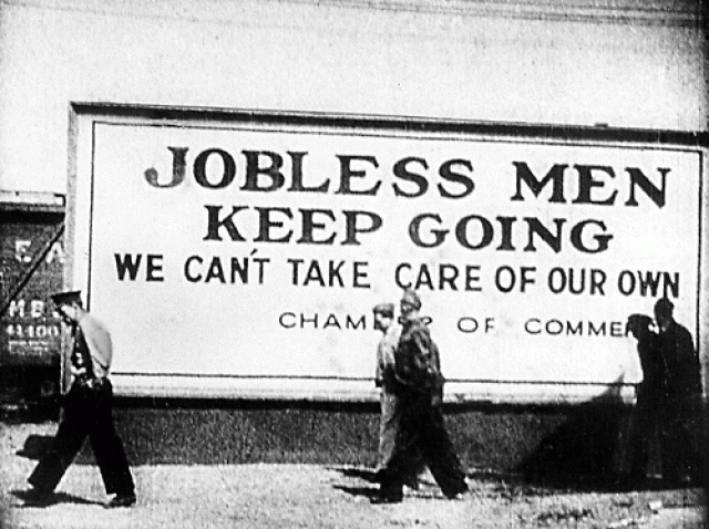 During the Bum Blockade of 1936, thousands of Dust Bowl refugees displaced by the Great Depression were turned away from California. Known as the "Hobo Hunters", the Los Angeles Police Dept (consisting of 136 officers) blocked 16 major points into the city by using force, intimidation and arrest. For more information, see http://www.youtube.com/watch?v=zIZDMtRDCxI http://www.youtube.com/watch?v=zIZDMtRDCxI http://www.youtube.com/watch?v=zIZDMtRDCxI